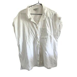 Orvis White Linen Blend Relaxed Breezy Short Sleeve Button Up Shirt